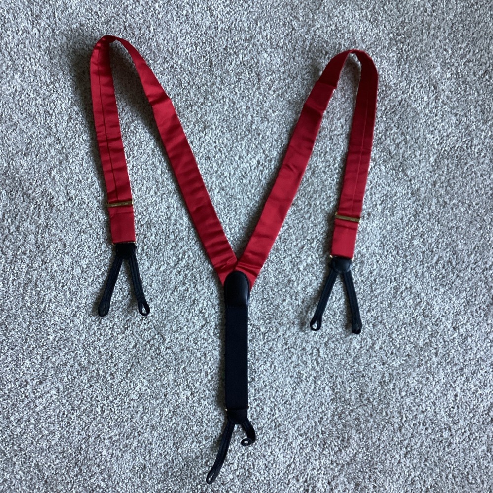Lord West Vintage Red Silk Tuxedo Suspenders With Black Straps Buttons Included